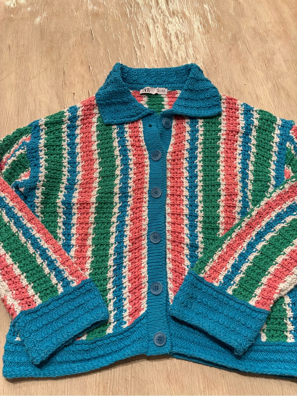 Zara Striped Crochet Button-Up Sweater Small